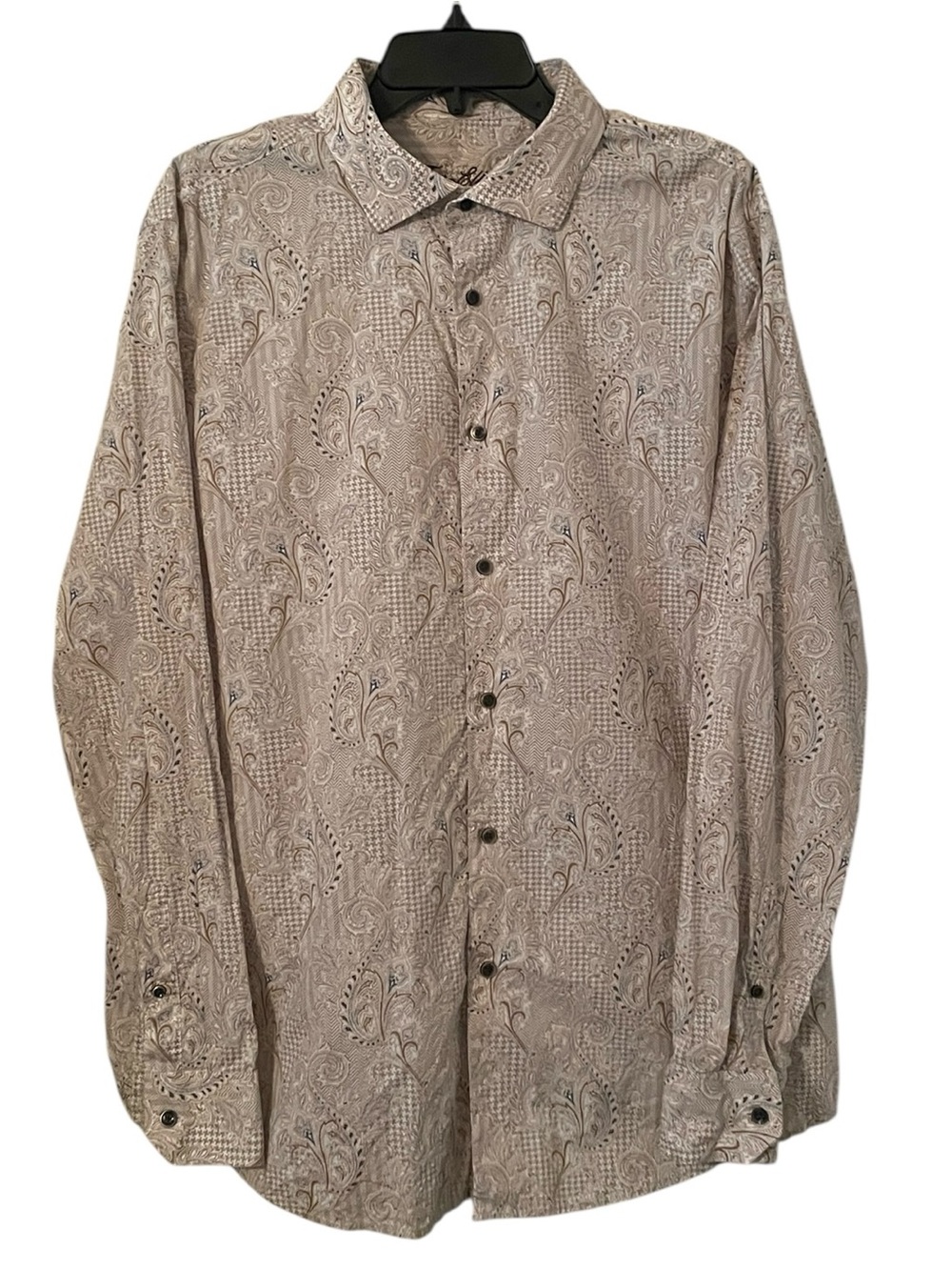 Tasso Elba Men’s White Mixed Design Paisley Print Button Up Shirt Top XL